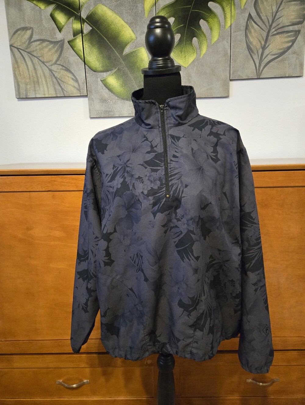 Floral-Print Half-Zip Pullover Jacket/MEDIUM
